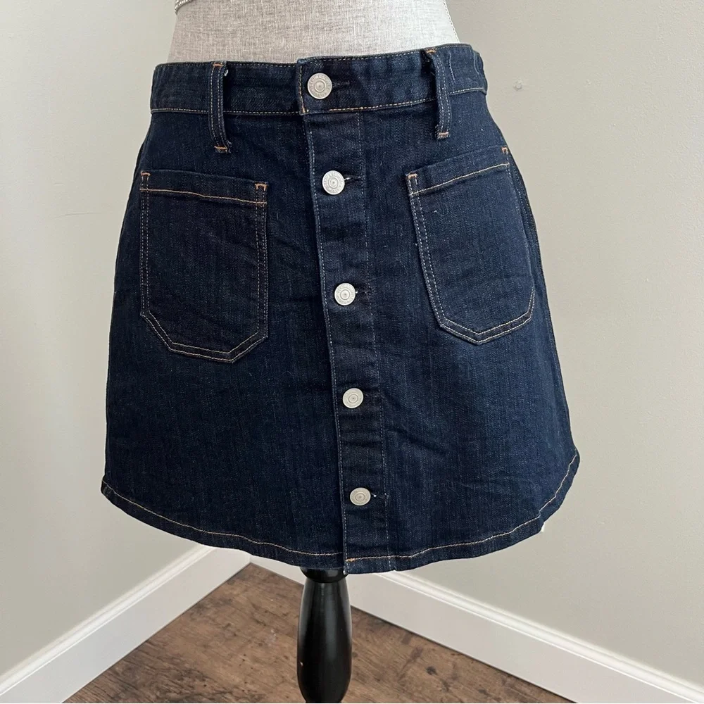 Ralph Lauren Denim Supply Tilden Button Front Denim Mini Jean Skirt Dark Wash 30